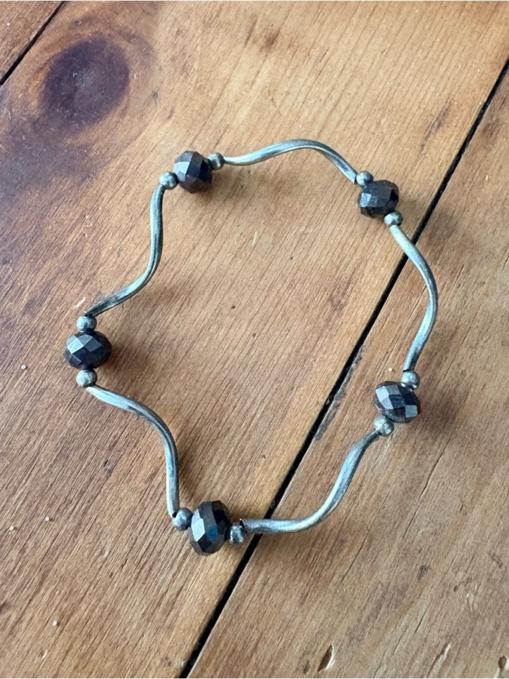 Women's Silver-Tone Beaded Stretch Bracelet - Metallic Gray